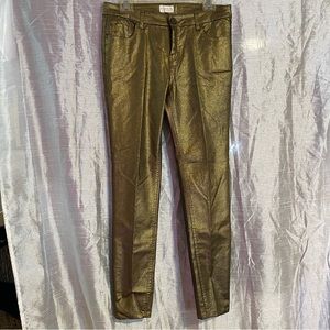 Bison Bisou stretch metallic gold jeans SZ 8, GUC, lightweight, disco style!!